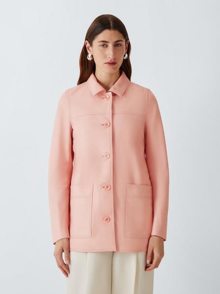 John Lewis Real Leather Jacket - view 2, Pink