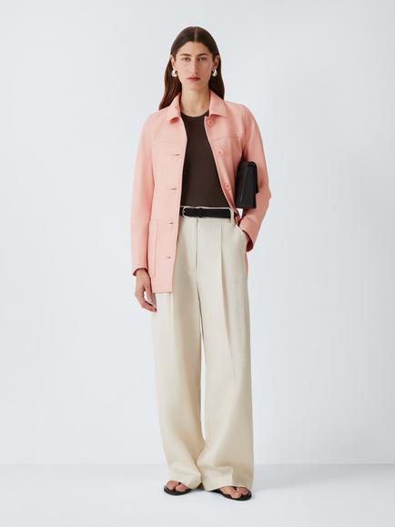 John Lewis Real Leather Jacket, Pink