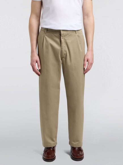 Edwin Solan Loose Straight Fit Cotton Chino Trousers, Beige, Beige