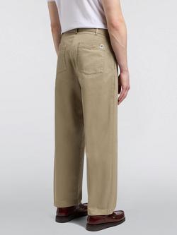 Edwin Solan Loose Straight Fit Cotton Chino Trousers, Beige - view 2, Beige
