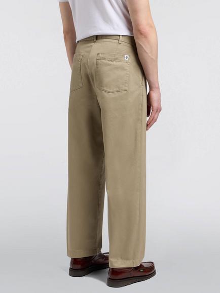 Edwin Solan Loose Straight Fit Cotton Chino Trousers, Beige - view 2, Beige
