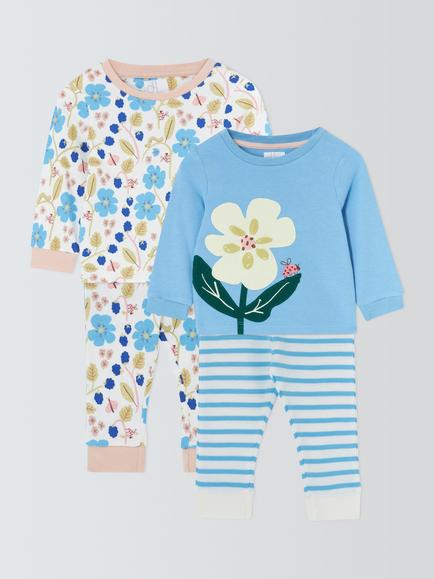 John Lewis Baby Flower Pyjamas, Pack of 2, Pink
