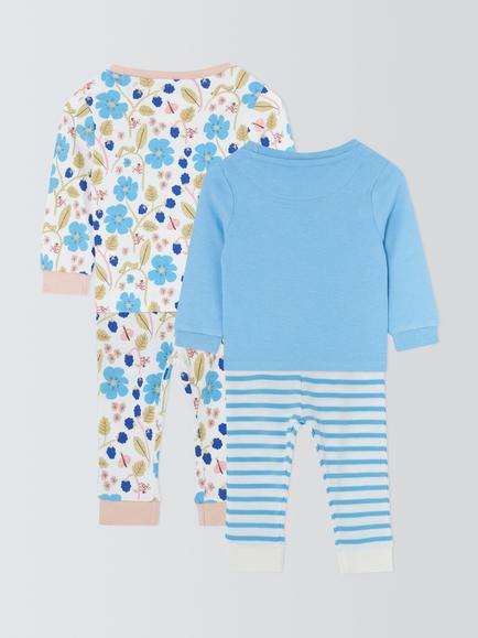 John Lewis Baby Flower Pyjamas, Pack of 2 - view 2, Pink