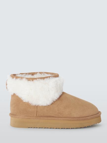 John Lewis Sheepskin Flatform Curly Borg Slipper Boots, Chestnut, Chestnut