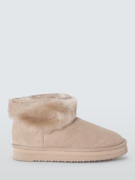 John Lewis Sheepskin Flatform Curly Borg Slipper Boots, Taupe, Taupe