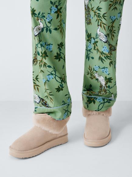 John Lewis Sheepskin Flatform Curly Borg Slipper Boots, Taupe - view 2, Taupe