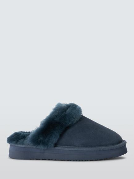 John Lewis Sheepskin Platform Mule Slippers, Navy, Navy