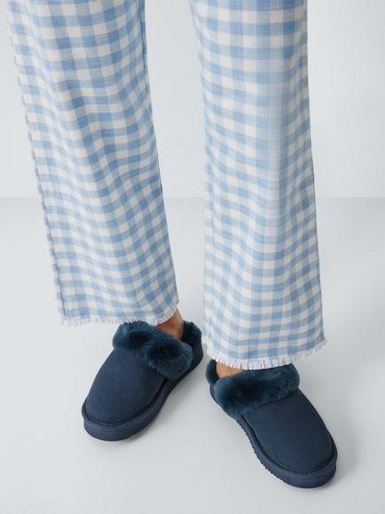 John Lewis Sheepskin Platform Mule Slippers, Navy - view 2, Navy
