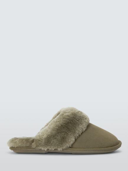 John Lewis Sheepskin Mule Slippers, Khaki, Khaki