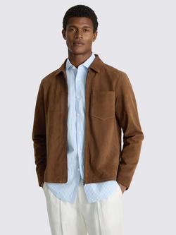 Moss Nubuck Zip Up Collared Jacket, Chestnut, Chestnut