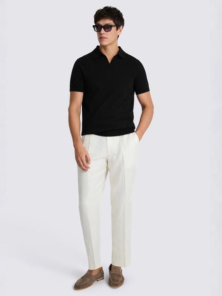 Moss Linen Blend Skipper Polo Shirt - view 2, Black