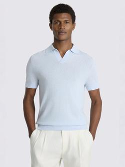 Moss Light Skipper Cotton-Linen Blend Polo Shirt, Light Blue, Light Blue