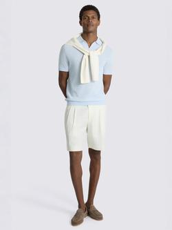 Moss Light Skipper Cotton-Linen Blend Polo Shirt, Light Blue - view 2, Light Blue