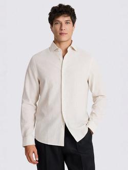 Moss Linen-Cotton Narrow Stripe Shirt, Neutral, Neutral