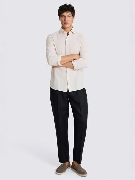Moss Linen-Cotton Narrow Stripe Shirt, Neutral - view 2, Neutral
