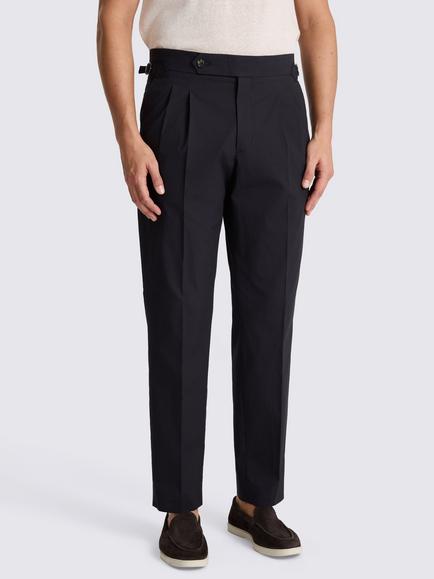 Moss Cotton Pleated Trousers, Black