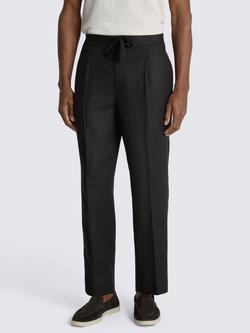 Moss Linen Blend Straight Leg Tailored Beach Trousers, Black, Black