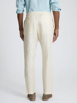 Moss Drawstring Linen Trousers, Off-White - view 2, Off-white