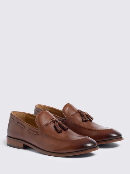 Moss Highgate Leather Tassel Loafers, Brown - view 2, Brown