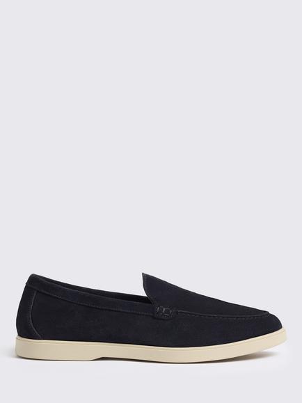 Moss Lewisham Suede Relaxed Loafers, Navy