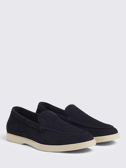Moss Lewisham Suede Relaxed Loafers - view 2, Navy