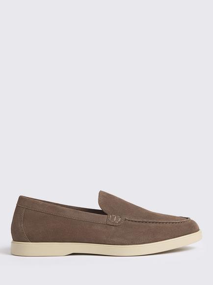 Moss Lewisham Suede Relaxed Loafers, Almond