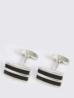 Moss Onyx Stripe Rectangular Cufflinks, Silver/Black, Silver/Black