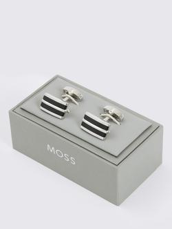 Moss Onyx Stripe Rectangular Cufflinks, Silver/Black - view 2, Silver/Black
