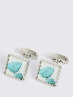 Moss Poppy Print Square Cufflinks, Blue, Blue