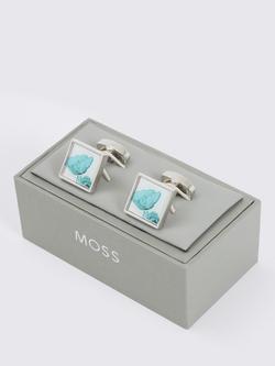 Moss Poppy Print Square Cufflinks, Blue - view 2, Blue