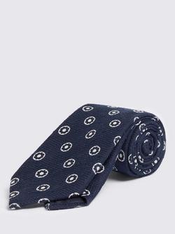 Moss Italian Silk Medallion Tie, Navy/White, Navy/White
