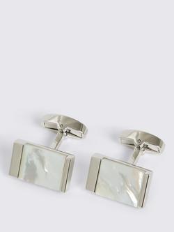 Moss Mother of Pearl Rectangular Cufflinks, Silver, Silver