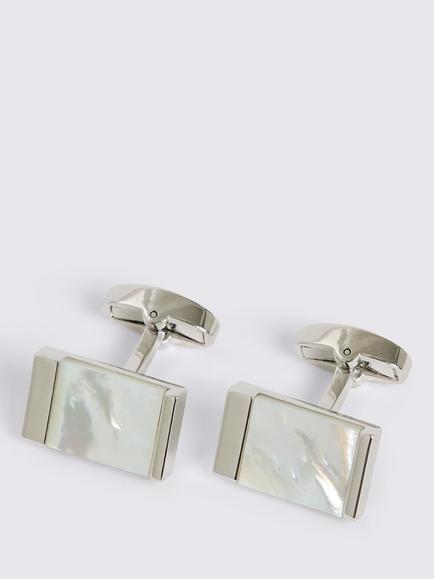 Moss Mother of Pearl Rectangular Cufflinks, Silver, Silver