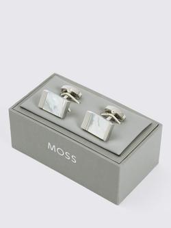 Moss Mother of Pearl Rectangular Cufflinks, Silver - view 2, Silver