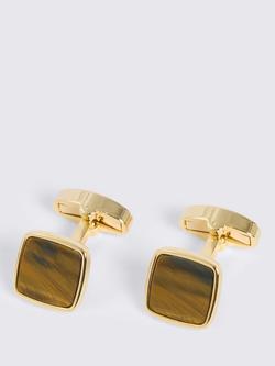 Moss Tiger Eye Square Cufflinks, Gold, Gold