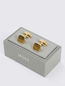 Moss Tiger Eye Square Cufflinks, Gold - view 2, Gold