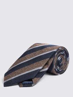 Moss Pure Silk Stripe Tie, Navy/Bronze, Navy/Bronze