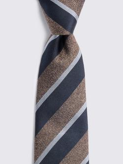 Moss Pure Silk Stripe Tie, Navy/Bronze - view 2, Navy/Bronze