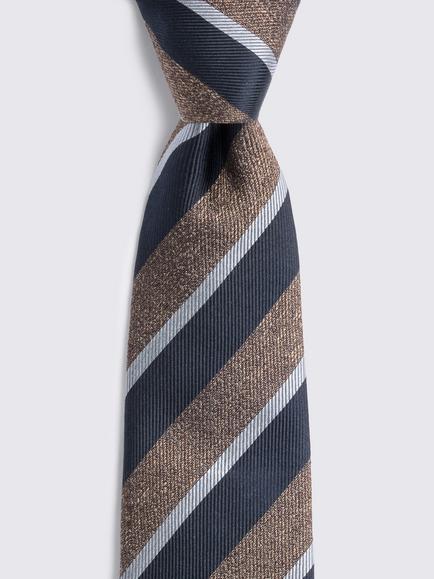 Moss Silk Stripe Tie, Navy/Bronze - view 2, Navy/Bronze