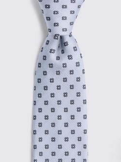 Moss Pure Silk Ditsy Medallion Tie, Mid Blue - view 2, Mid Blue