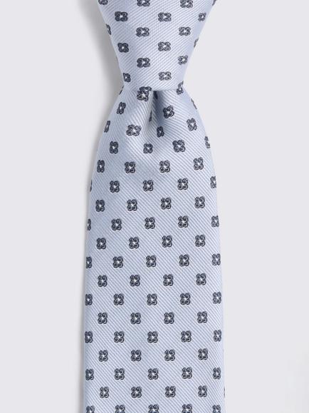 Moss Silk Ditsy Medallion Tie, Mid Blue - view 2, Mid Blue