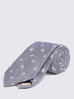Moss Silk Linen Blend Clover Medallion Tie, Mid Blue, Mid Blue