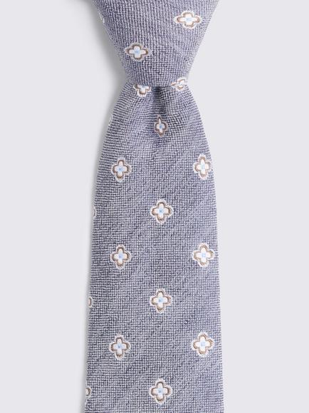 Moss Clover Medallion Linen Blend Tie, Mid Blue - view 2, Mid Blue