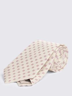 Moss Pure Silk Ditsy Medallion Tie, Off White/Pink, Off White/Pink