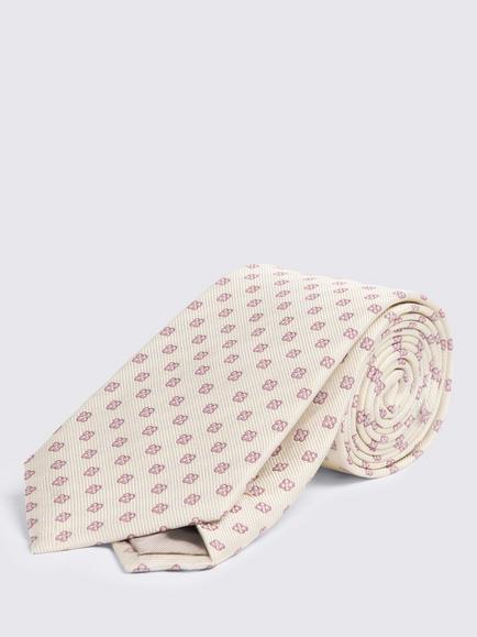Moss Silk Ditsy Medallion Tie, Off White/Pink, Off White/Pink