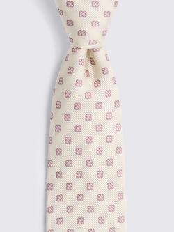 Moss Pure Silk Ditsy Medallion Tie, Off White/Pink - view 2, Off White/Pink
