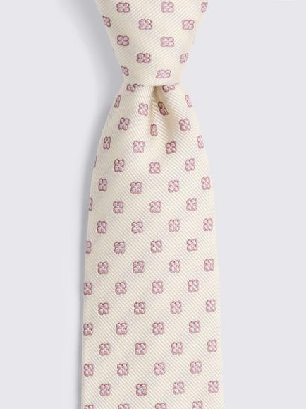 Moss Silk Ditsy Medallion Tie, Off White/Pink - view 2, Off White/Pink