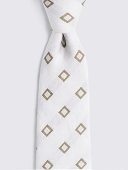 Moss Square Pattern Silk Linen Bend Tie, White/Olive - view 2, White/Olive