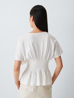 John Lewis Short Sleeve V-Neck Pleated Cotton Top, White - view 2, White