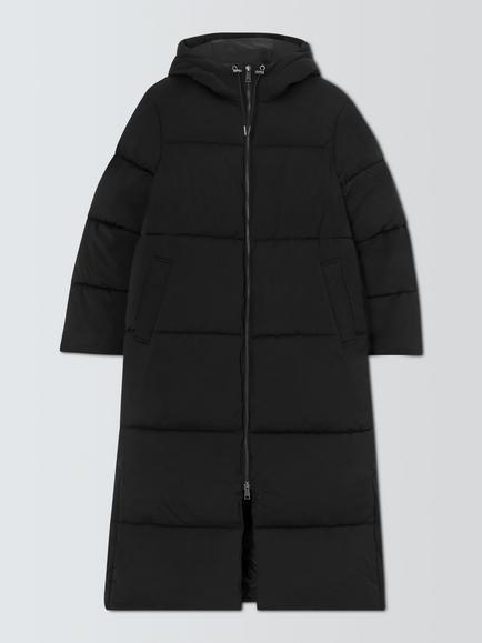 John Lewis Long Puffer Coat, Black, Black